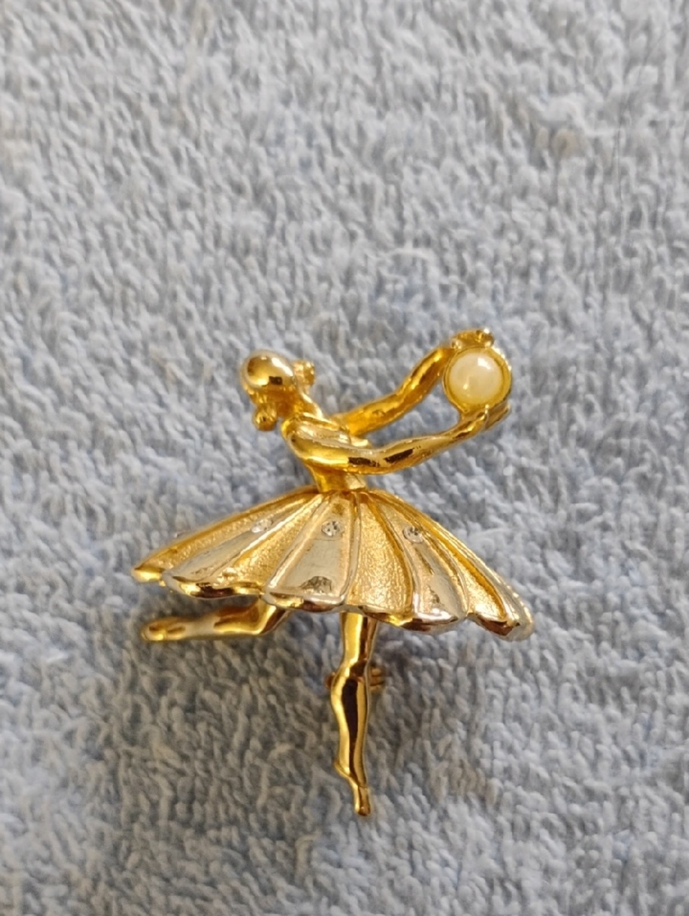 Gold Ballerina Brooch Pin with Pearl Accent